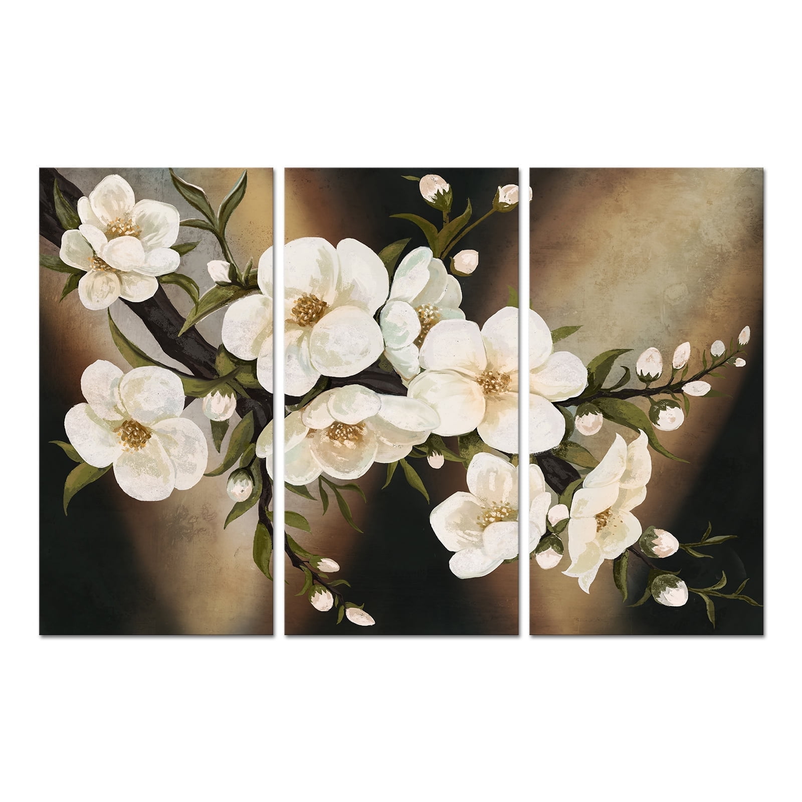 Visual Art Decor Cherry Blossom 3 Pieces 12x24 inch Botanical Framed Wall Art Clearance Painting Brown White Tree Flower Bedroom Print Poster Modern Home Decoration Picture Artwork