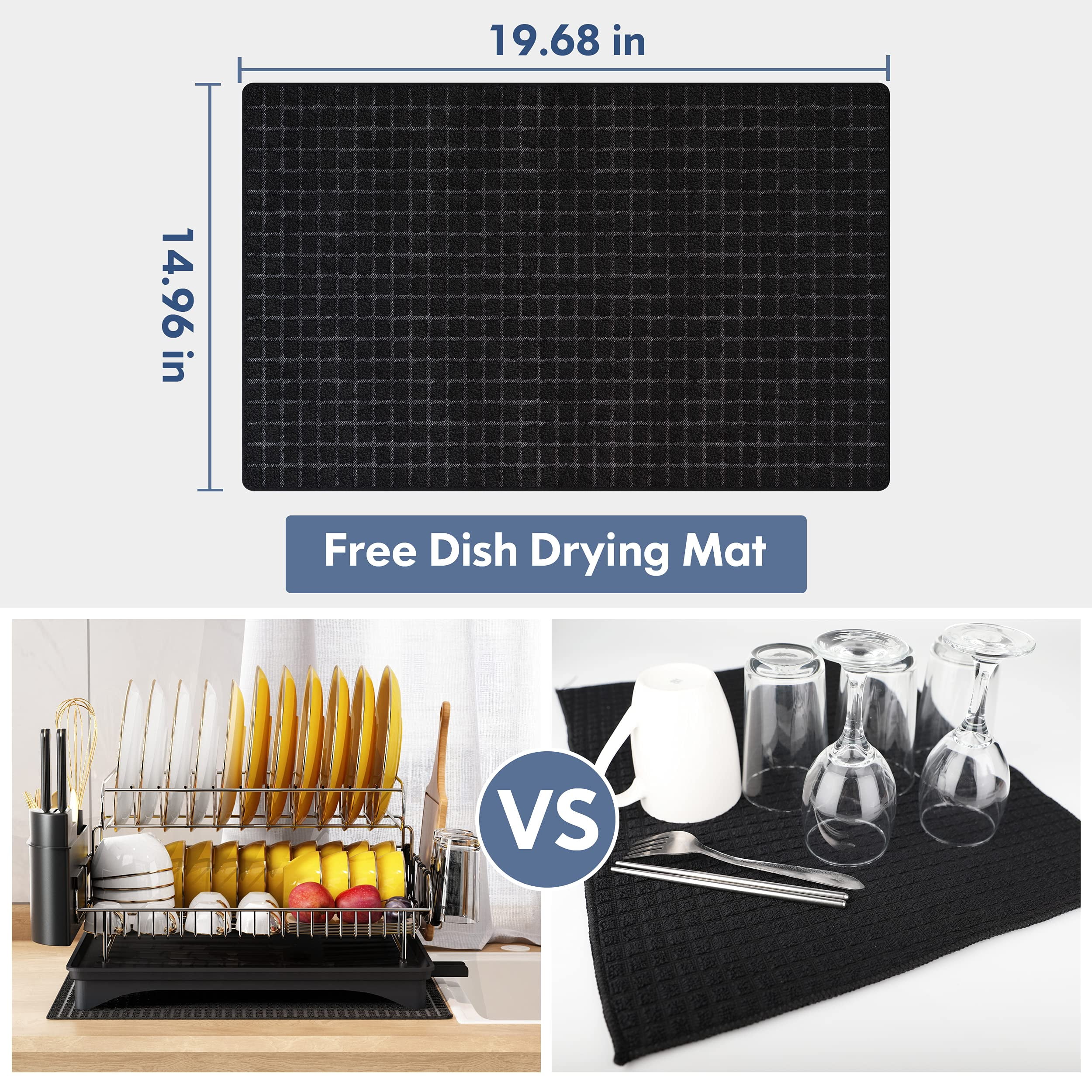  MAJALiS 304 Stainless Steel Dish Drying Rack, Large Dish Rack  and Drainboard Set, 2 Tier Dish Drainers for Kitchen Counter with Cutting  Board Holder, Cup Holders, Utensil Holder and Drying Mat