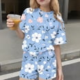 thumbnail image 2 of Girls 2 Piece Floral Print Short Set, Short Sleeve Knot Tee and Elastic Waist Shorts, Soft Polyester Spandex Blend, Kids to Teen Sizes 100-170, Multicolor,Size 7-8T, 2 of 8