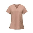 thumbnail image 2 of Y2K Summer Tops, Side Slit - Solid Color Short Sleeve Medical Uniform for Healthcare Professionals Lightweight Breathable V-Neck Nursing Scrub Top with Multi-Pocket Pink Xl, 2 of 5