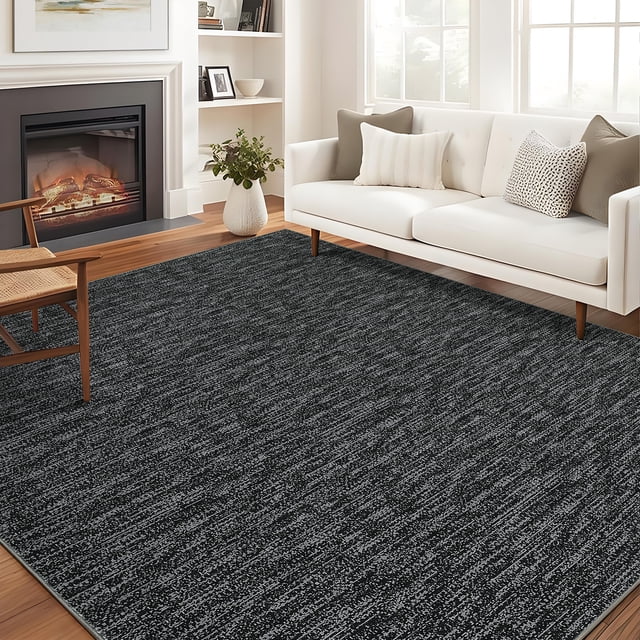 5x7 Washable Area Rug, Low Pile Non-Slip Carpet with Soft Velvet Feel for Living Room, Bedroom, Home Office, Dining Room, Foldable Stain Resistant, Black