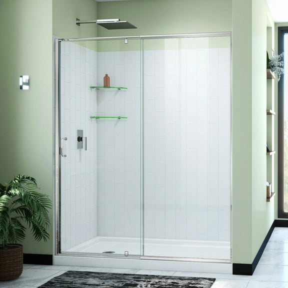 DreamLine Flex 36 in. D x 60 in. W x 78 3/4 in. H Pivot Shower Door Base and White Wall Kit in Chrome