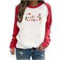thumbnail image 1 of Jamicy Chandails en Molleton Col Rond Cadeaux de Noël 2024 Chandail en Molleton de Noël Familial pour Femmes Chandails en Molleton Imprimé Lettre Pull à Blocs de Couleur Hauts Confortables Blouse Raglan, 1 of 4