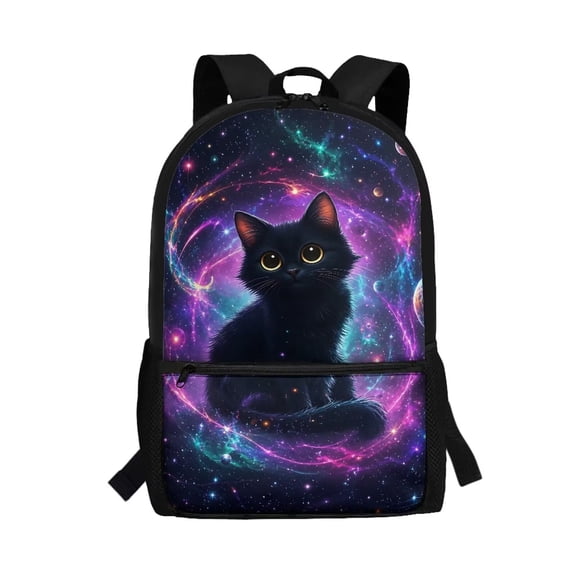 Yuyamidu Galaxy Black Cat School Backpack, Lightweight Travel Daypack with Multiple Pockets for Teens Boys Girls Primary Middle School Daily Use Outdoor Trip