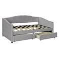thumbnail image 2 of Twin Size Daybed Frame with Two Storage Drawers, Tufted Upholstered Daybed with Wood Slat Support, Velvet Sofa Bed Frame for Living Room, Bedroom, Guest Room, Gray, 2 of 7