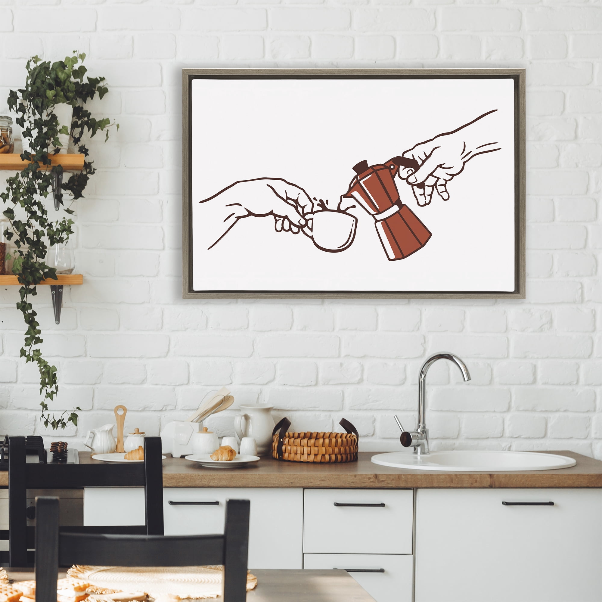 Stupell Industries Creation Of Coffee Classic Parody Brown Framed Floater Canvas Wall Art, design by Tobe Fonseca