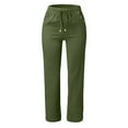 thumbnail image 2 of Womens Work Pants Elastic Waist High Waisted Wide Leg Solid Color Drawstring Straight Leg Long With Pockets Casual Trousers Trendy Dressy Green M, 2 of 4