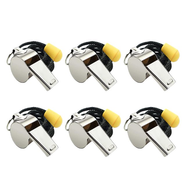 LUVCLS Silbato, paquete de 1/6 Silbatos deportivos de acero inoxidable con cordón, sonido fuerte y nítido