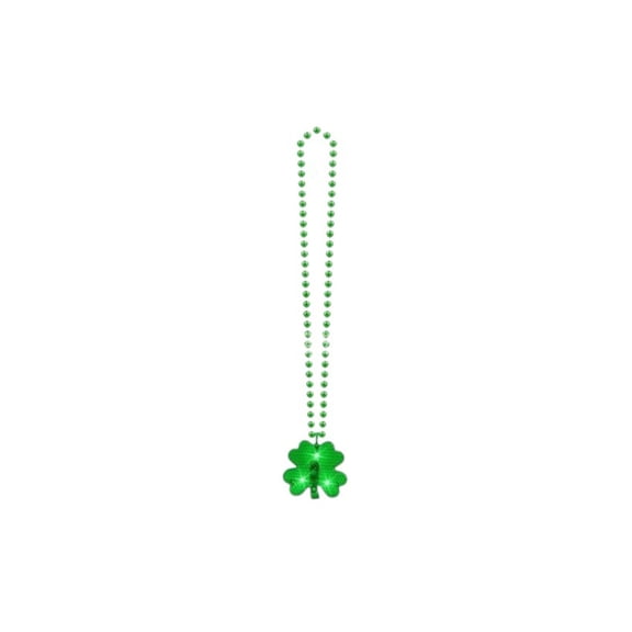 St Patrick Day Necklace LED Light Up Beads, Green Shamrock Glow Jewelry for Party, Battery Operated Festival Accessory