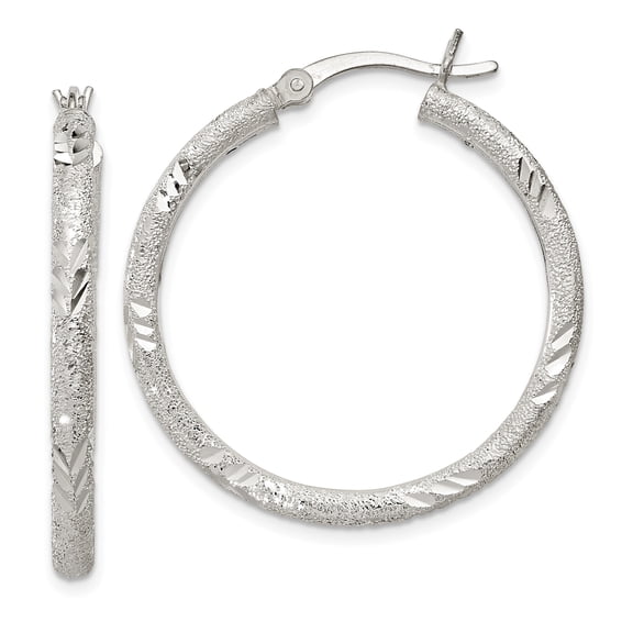 Primal Silver Sterling Silver Diamond-cut Laser-cut Hinged Hoop Earrings