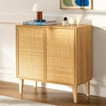 thumbnail image 2 of EYYTHUNG Accent Storage Cabinet Set of 3 Sideboard with Rattan Doors, Boho Farmhouse Buffet Cabinet Adjustable Shelf Credenza, Natural Oak, 2 of 8