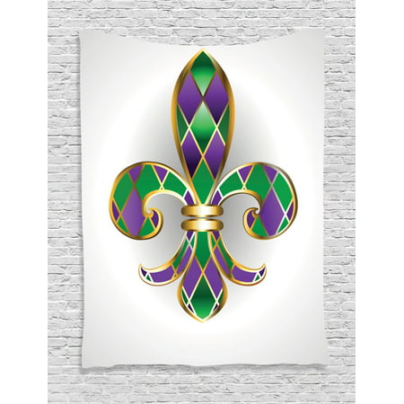 Fleur De Lis Decor Wall Hanging Tapestry, Gold Jewelry Lily Decorated With Diamond Shapes Royalty Ancient Artwork, Bedroom Living Room Dorm Accessories, By (Best Way To Decorate A Dorm Room)