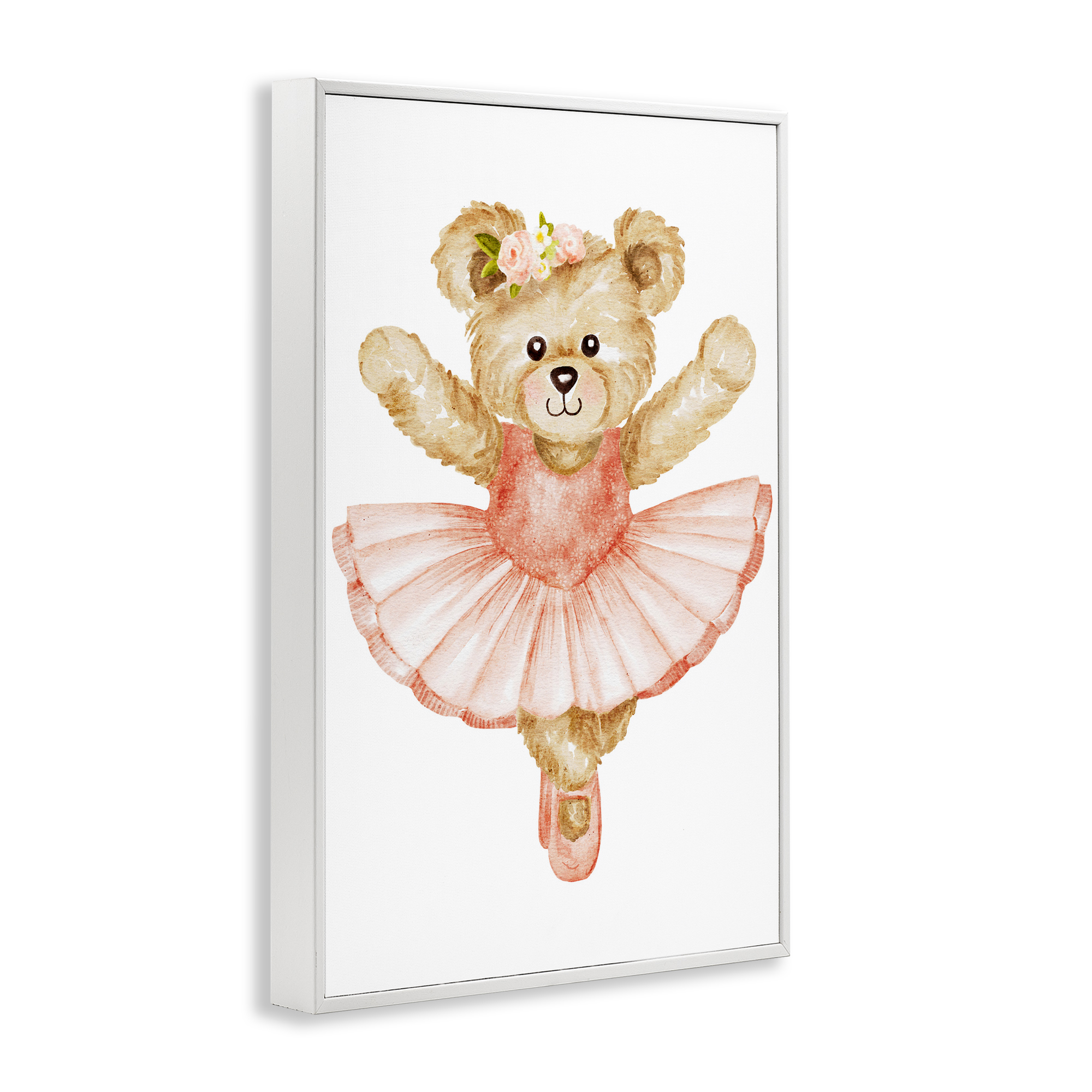 Teddy Bear Ballet Tutu White Framed Giclee Art, design by Amy Hall