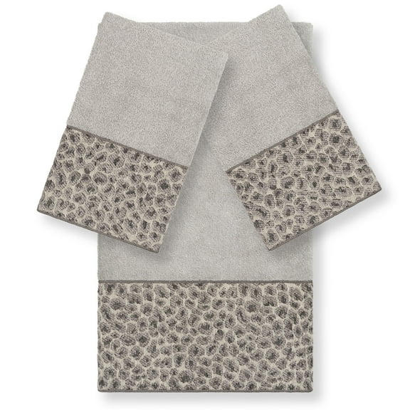 Authentic Hotel and Spa  Turkish Cotton Cheetah Jacquard Trim Light Grey 3-piece Towel Set