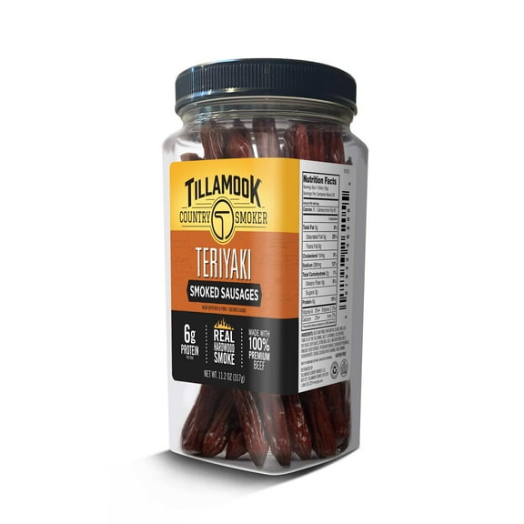 Tillamook Country Smoker Real Hardwood Smoked Teriyaki Sausages Resealable Jar - Square