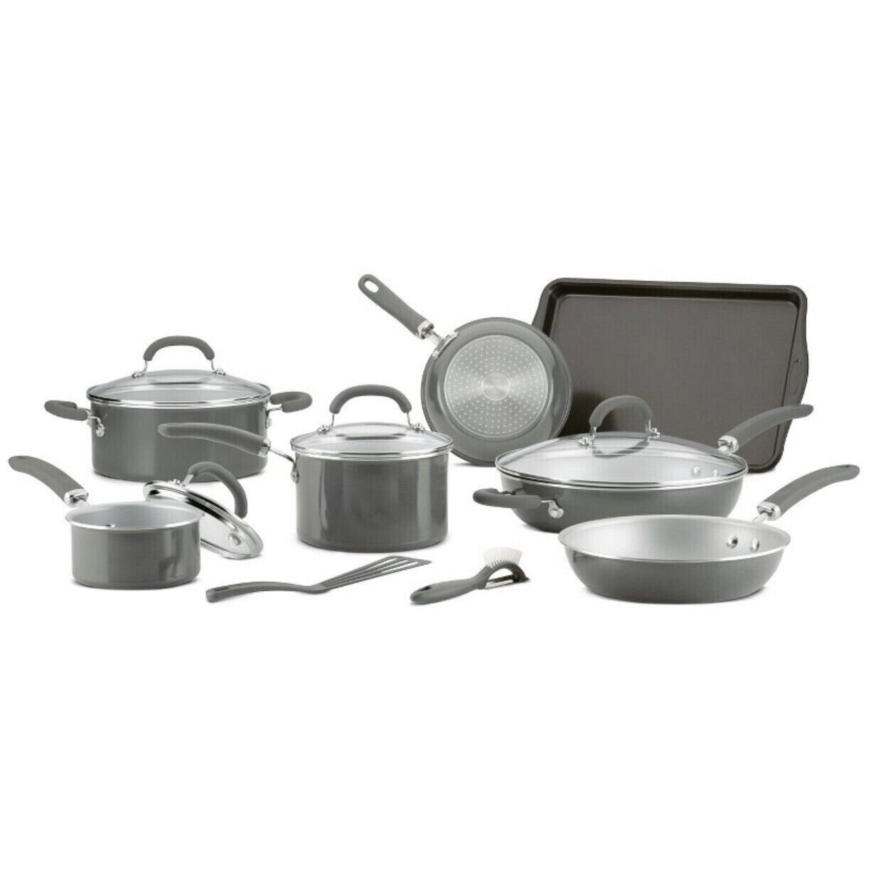 Rachael Ray 13 Pc Create Delicious Aluminum Nonstick Cookware Set, Gray Shimmer
