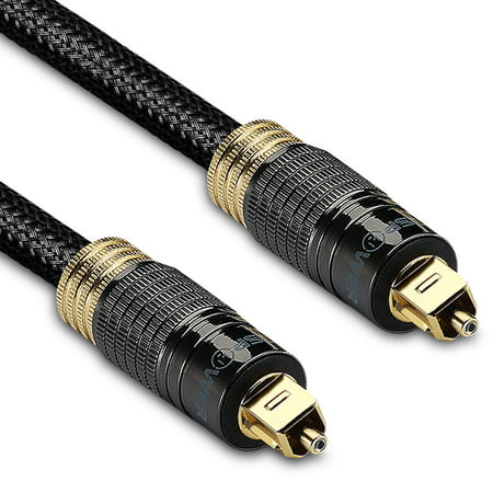 FosPower (6 Feet) 24K Gold Plated Toslink Digital Optical Audio Cable (S/PDIF) - Metal Connectors & Braided Nylon Jacket
