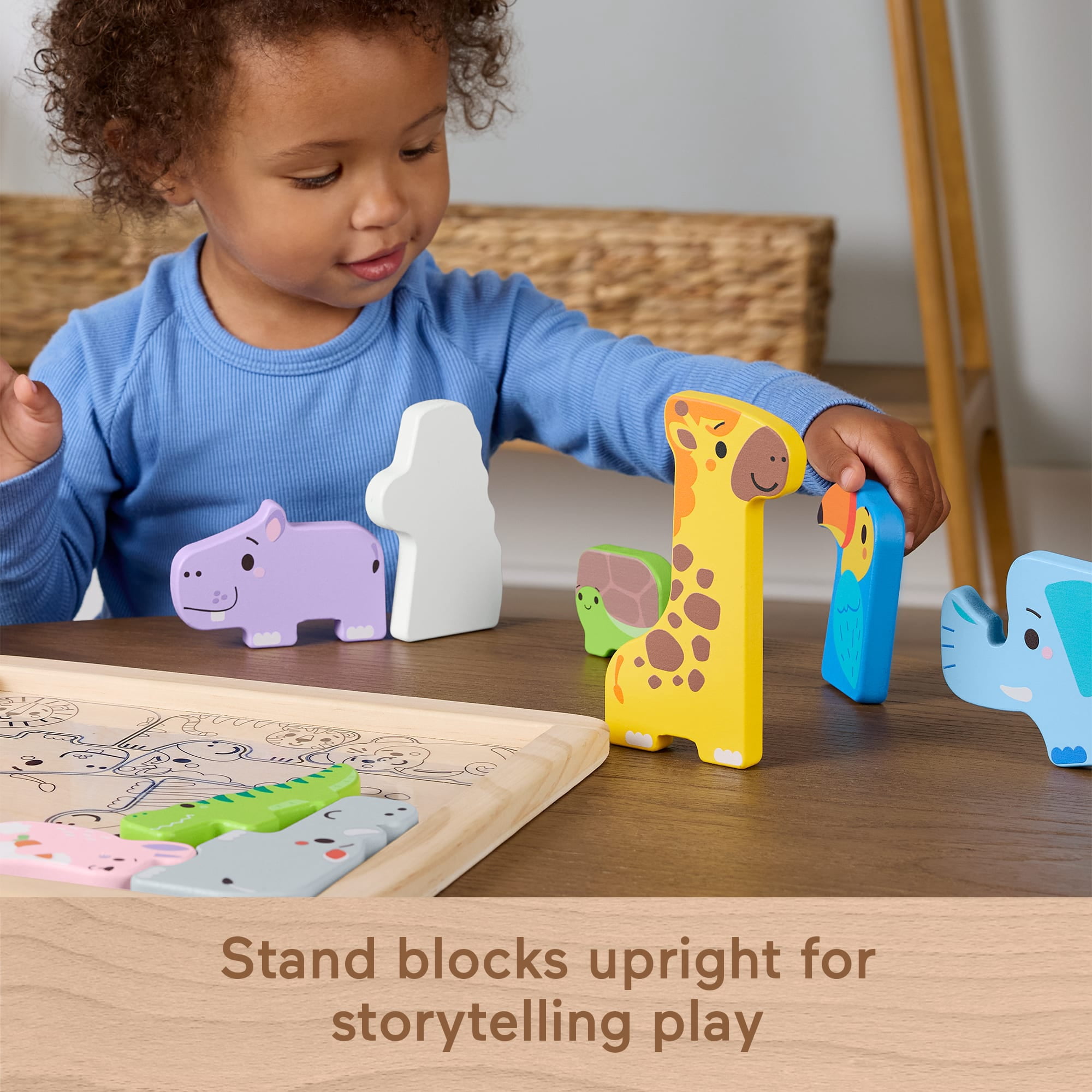 Fisher-Price Wooden Animal Puzzle, Shape-Sorting Activity for Kids, 12 Wood Blocks