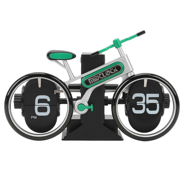Flip Bicycle Clock, Battery Operated Mechanical Desk Clock, Vintage Retro Style, for Home and Office, Green