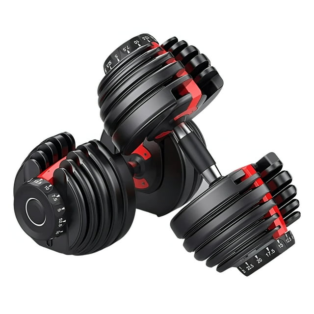 Haltère Réglable de 52,5 Lb : s'Ajuste de 5 à 52,5 Lb; 15 Réglages de Poids, COMPACT, Peu Encombrant et Facile à Utiliser (Paire d'Haltères, Ensemble de 2)
