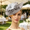 thumbnail image 6 of Karymi Cowgirl Hat Elegant Fascinator Hat with Fake Feather Flower, Mesh Tea Party Derby Headpiece, Clip-on Hair Accessory for Wedding Church Derby Hats for Women, 6 of 6
