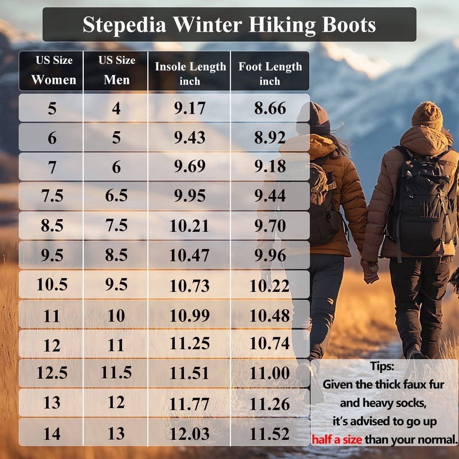 Stepedia Barefoot Winter Hiking Boots Men Women Wide Toe Box Waterproof Snow Boots for Outdoor Walking, Black 11 Women/10 Men