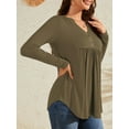thumbnail image 3 of Fancyglim Plus Size Tunic Tops for Women Long Sleeve Henley Shirt V Neck Casual Pleated Blouse Green 3XL, 3 of 7