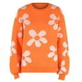 thumbnail image 4 of DeHolifer Sweater for Women Cute Flower Oversized Crewneck Cable Knit Pullover Top Long Sleeve Aesthetic Sweater Orange S, 4 of 5