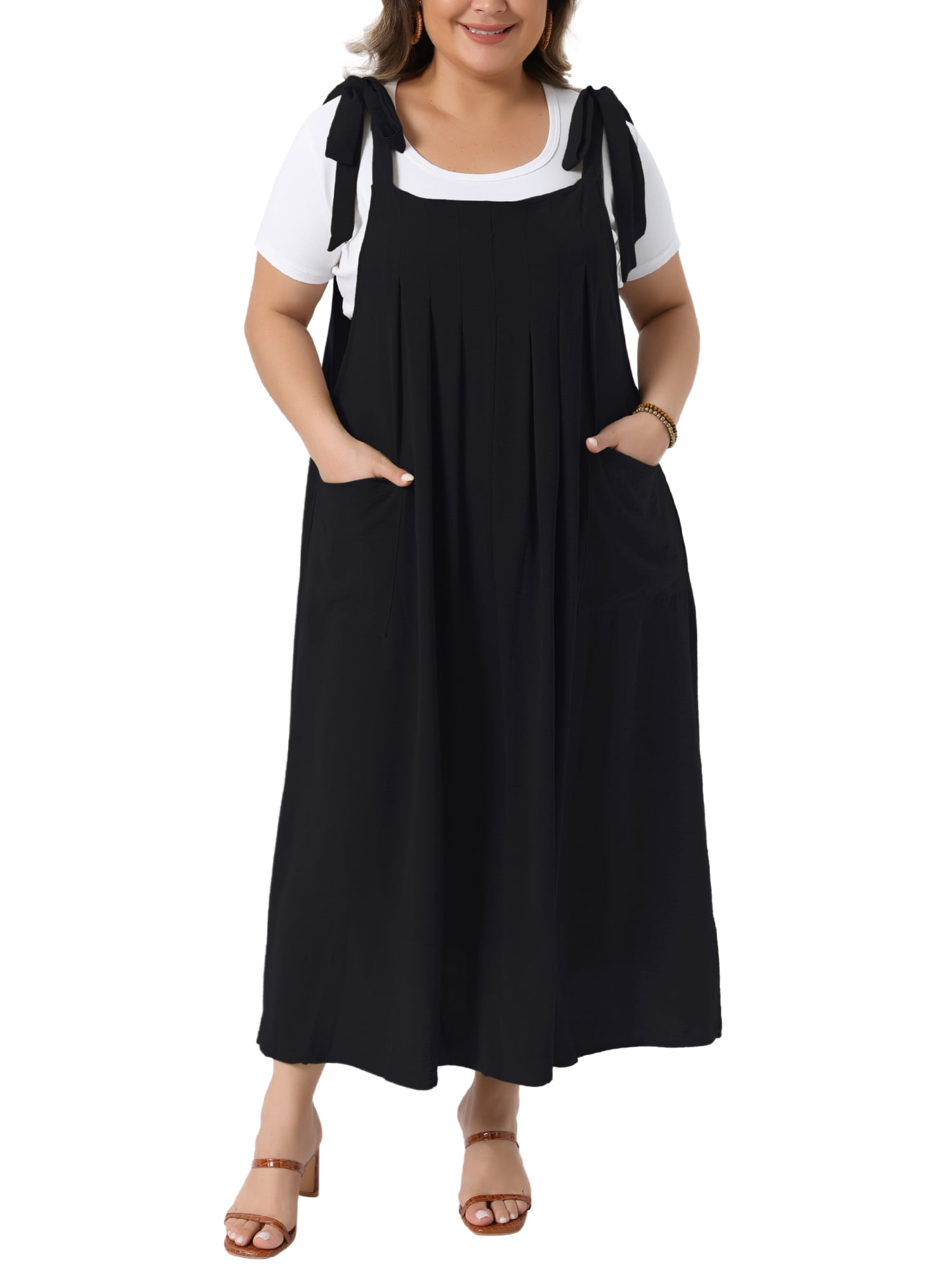 DARING DIVA Women's Plus Pinafore Dress with Pockets Overall Dress 3X Black