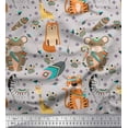 thumbnail image 1 of Soimoi Gray Cotton Voile Fabric Feather & Animals Tribal Print Sewing Fabric Yard 42 Inch Wide, 1 of 3