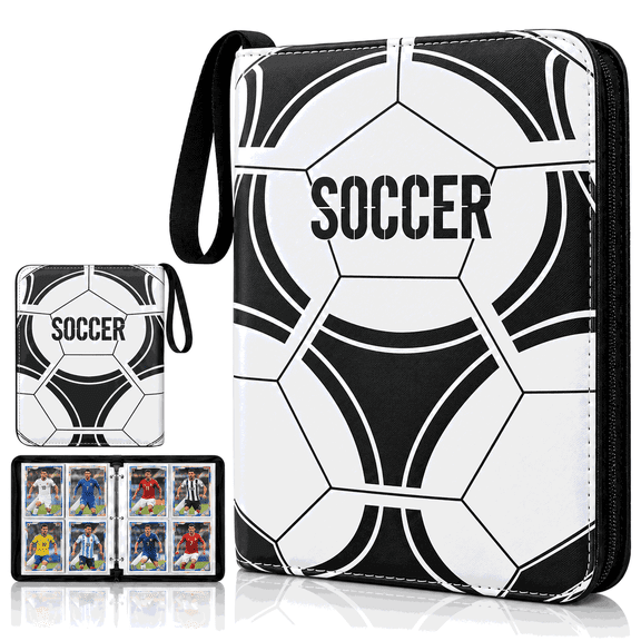 HBK Soccer Trading Card Binder 400 Pocket, Waterproof PU Leather Collector Case for Kids