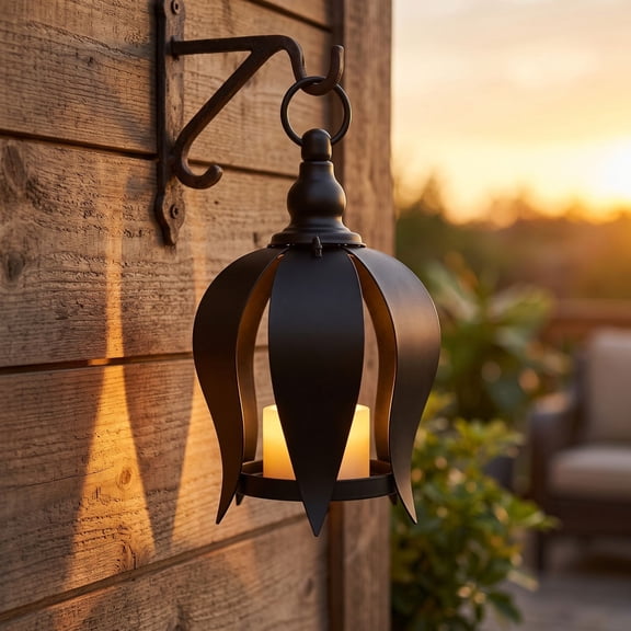 Cadancy Hanging Candle Lantern Metal Wall Sconce Holder with Bracket Hook for Indoor Outdoor Patio Porch Garden Yard Fence Pillar Wall Mounted Home Decoration