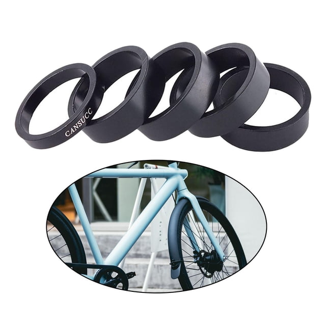 5 uds. Espaciador de auriculares de bicicleta, aleación de aluminio, bicicleta de montaña y carretera, vástago delantero de 28,6 MM Negro Cola Espaciador de dirección de bicicleta