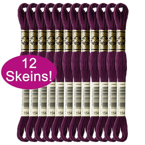 DMC Embroidery Floss Very Dark Grape 117-154, 6 Strand Cotton Thread 8.7 Yds (12 Pack)