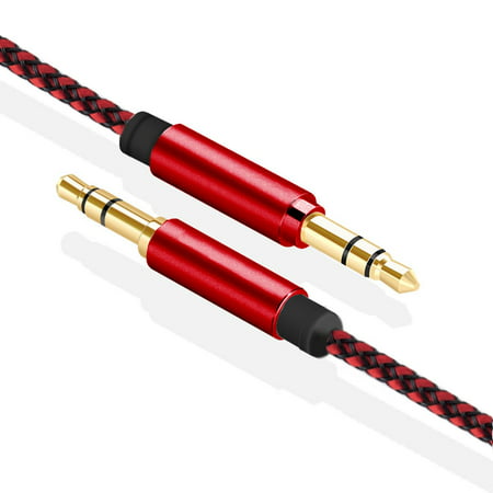 3.5mm Audio Cable by Insten 5' Universal Auxiliary Cord 3.5mm Male to Male Braided Audio Aux Cable with Aluminum Connector for Soundbar iPod iPhone iPad Tablet Laptop Speaker Home Car - Red 5 (Best Speaker Cable Review)