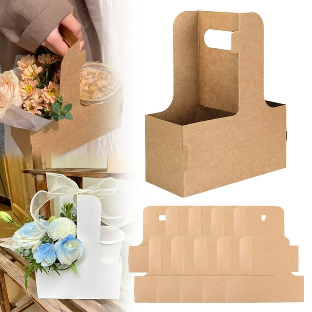 Clearance! 10PCS Kraft Paperboard Cup Holder 2 Cup Disposable Drink For With Handle Portable Drink Caddy Cup Take Out Cup To Go Coffee Cup Holder For Food