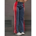 thumbnail image 5 of Women’s Two Tone Jeans for Women High Waist Wide Leg Jeans with Red Side Stripe,Colorblock Denim Pants with Sporty Streetwear Style, 5 of 7