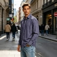 thumbnail image 2 of Mfakffe Mens Dress Shirts Long Sleeve Button Down Plaid Shirts Business Casual Tops with Pocket, 2 of 5