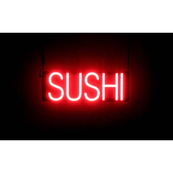 SpellBrite SUSHI LED Sign for Business. 18.0" x 6.3" Red SUSHI Sign Has Neon Sign Look With Energy Efficient LED Light Source. Visible from 500  Feet, 8 Animation Settings.
