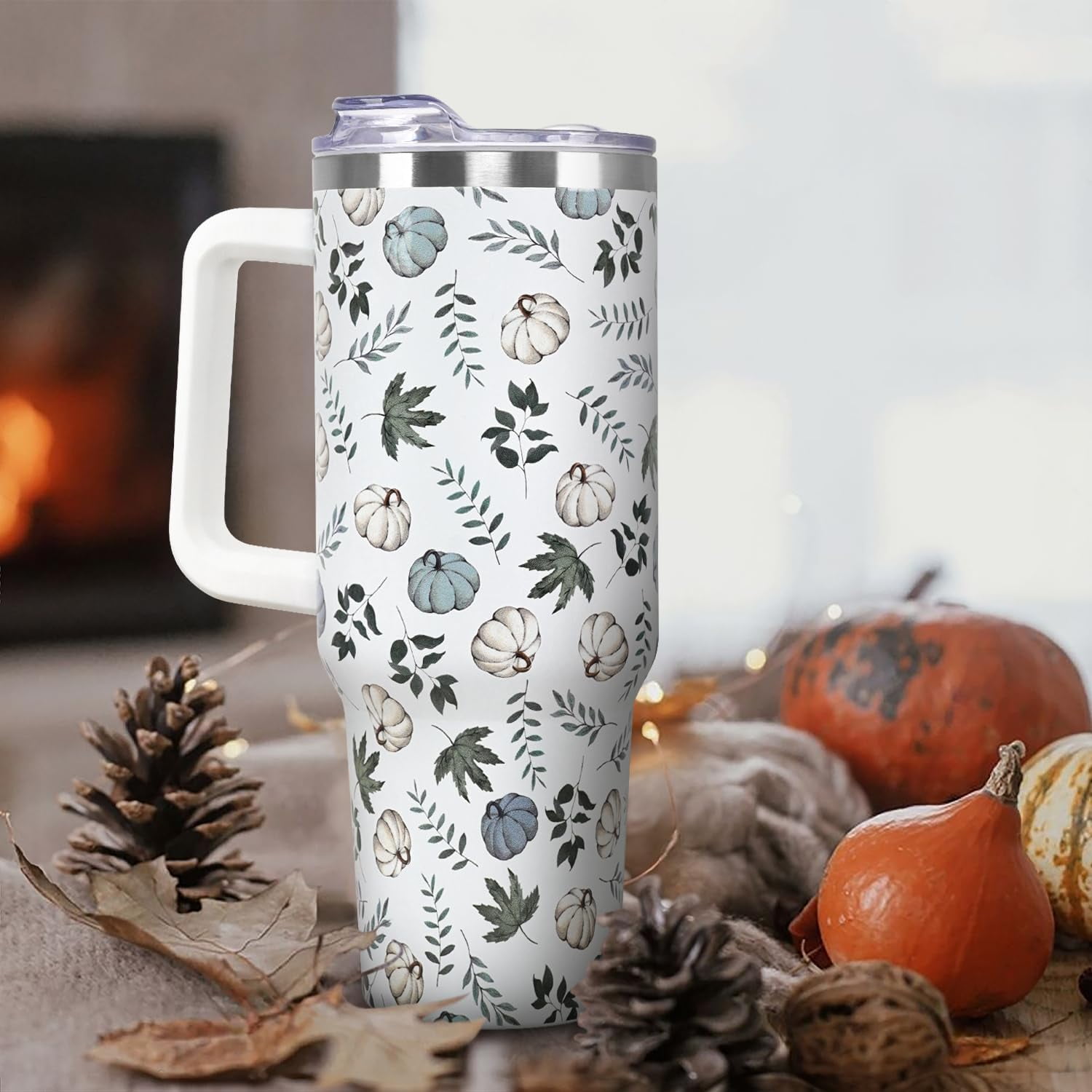 Christmas Tumbler with Handle and Straw Lid 40 oz,Cute Christmas Gifts for Women Xmas Lights Snowflakes Vacuum Insulated Leak Proof Tumbler,Winter Holiday Accessories Stainless Steel Coffee Cup Mug