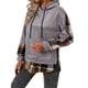 thumbnail image 3 of Sudadera con Capucha de Larga para Mujer, Estilo Patchwork A Cuadros, con Abertura Lateral, Ideal para Otoño e Invierno. Gris M, 3 of 9