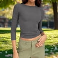 thumbnail image 2 of Besolor Going out Tops for Women Crewneck Long Sleeve Shirts Stretch Slim Fitting Comfy Basic Layer Top Tees, 2 of 7