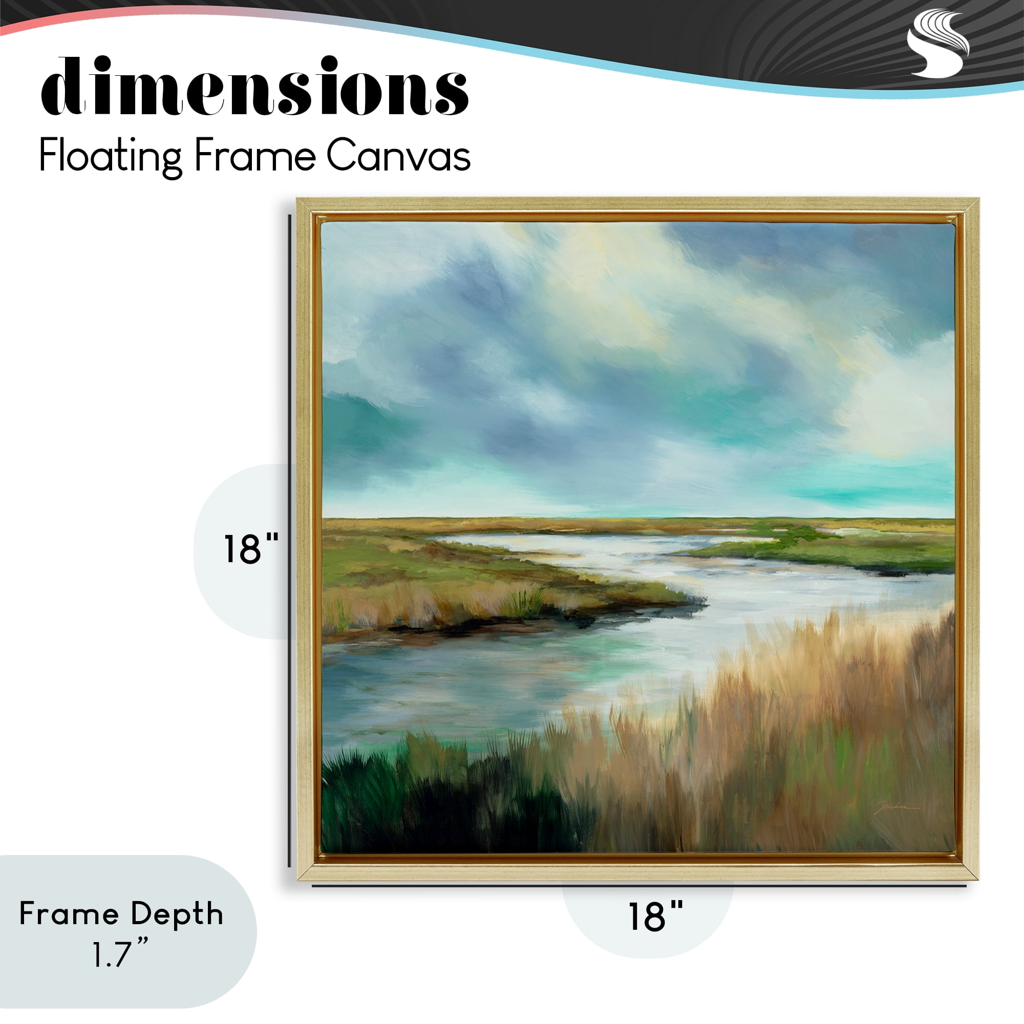 Stupell Industries Tranquil Meadow and Wetlands Gold Framed Floater Canvas Wall Art, design by Liz Jardine