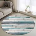 thumbnail image 2 of Turquoise Grey Wooden Large Area Rugs for Bedroom Living Room, Soft Non Slip Carpet Bedside Rug, Farmhouse Teal Wood Round Floor Cover Kitchen Accent Rug 4' for Dining Room/Office, 2 of 9