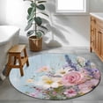 thumbnail image 4 of Spring Pink Flower Round Area Rug 4 FT, Non Slip Indoor Outdoor Rug, Lavender Botanical Blue Wood Board Washable Soft Circular Carpet Non-Shedding Floor Mat for Coffee Table Nursery Foyer Balcony, 4 of 8
