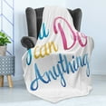 thumbnail image 4 of Positive Energy Soft Flannel Fleece Throw Blanket, Ink Written Cursive Style You Can Do Anything Words, Cozy Plush for Indoor and Outdoor Use, 60" x 80", Sky Blue Pink, by Ambesonne, 4 of 5
