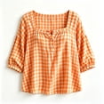 thumbnail image 5 of Edvintorg Plus Size Womens Tops Plaid Square Neck Casual Pullover Shirt Lightweight 3/4 Sleeve Loose Blouse with Button Clothes Women Orange XXXL, 5 of 5