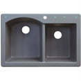 thumbnail image 3 of Transolid Aversa 33in x 22in silQ Granite Drop-in Double Bowl Kitchen Sink with 3 BCD Faucet Holes, In Grey, 3 of 4
