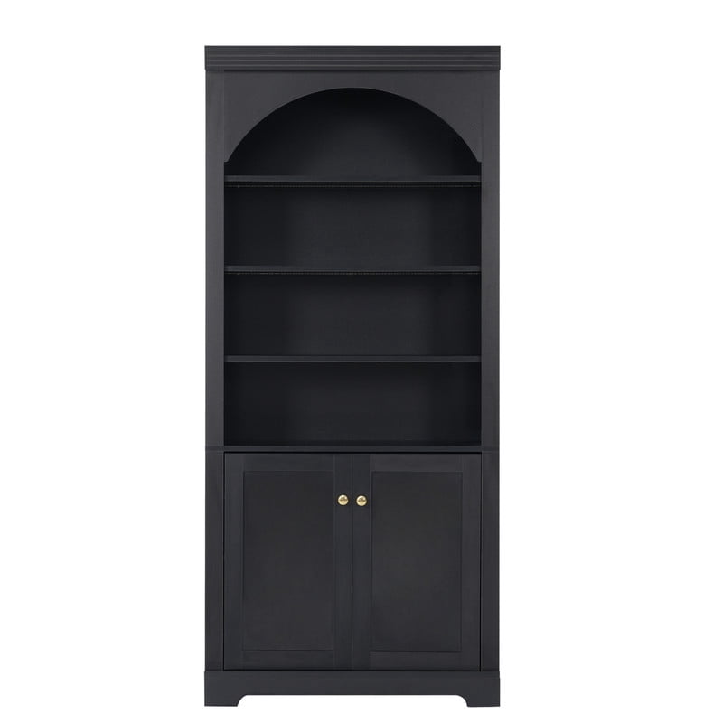 2-Door Wooden Display Bookshelf Office Hutch, Bookcase with 4-Layer LED Lighting Shelves, Storage Cabinet with Adjustable Shelf