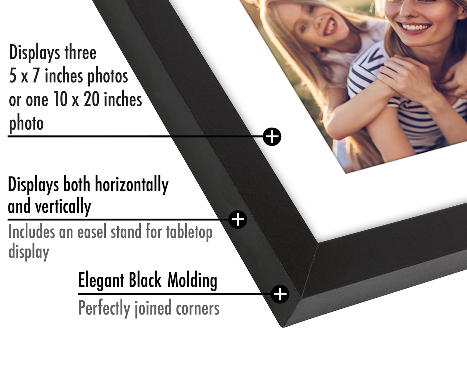 Americanflat 10x20 Collage Picture Frame with Three 5x7 Displays in Black - Composite Wood with Shatter Resistant Glass - Horizontal and Vertical Formats for Wall